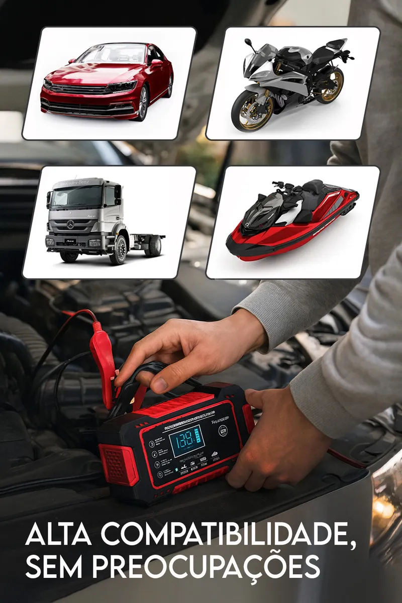 Carregador Inteligente De Bateria Automotiva 12v 6a Recupera Baterias 4ah A 100ah Carro Moto Lancha Jetski Caminhão Proteção Contra Curto Polaridade Invertida Sobrecarga Rápido Seguro Davely - Automotivo - Comercial Anis Digital