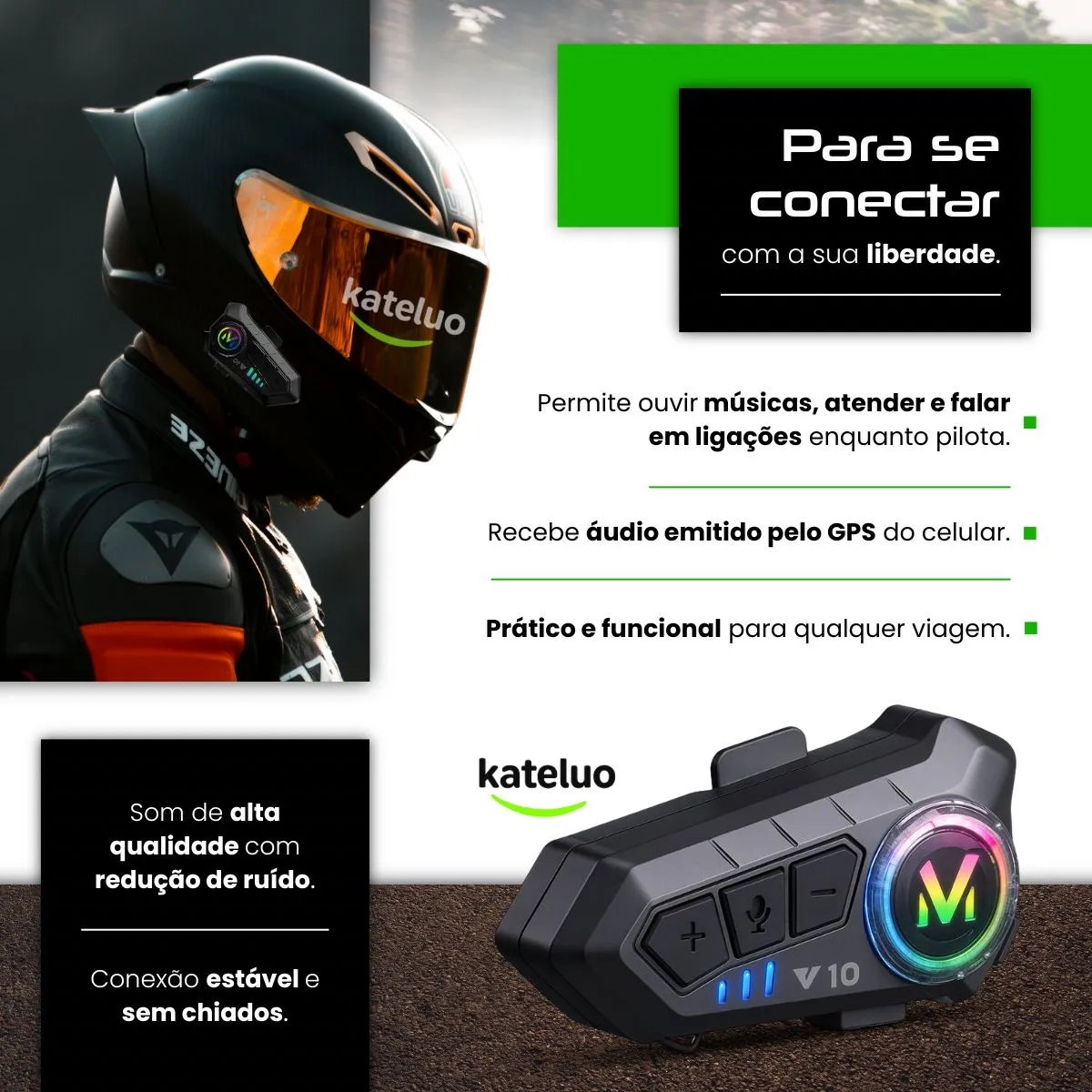 Fone De Ouvido Para Capacete Bluetooth Headset Rgb Sem Fio Kateluo - Automotivo - Comercial Anis Digital