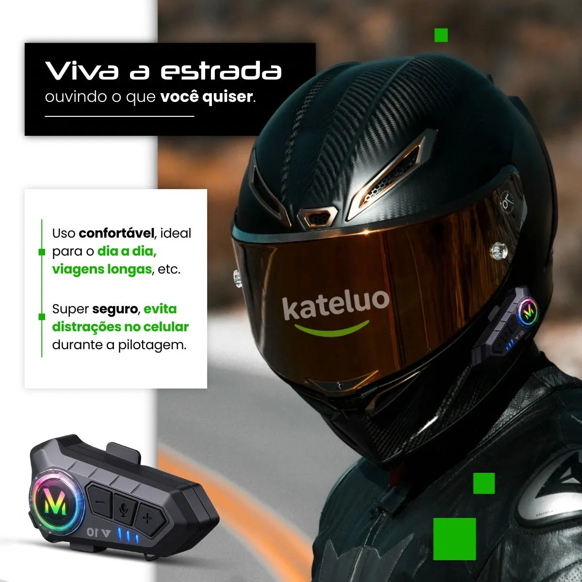 Fone De Ouvido Para Capacete Bluetooth Headset Rgb Sem Fio Kateluo - Automotivo - Comercial Anis Digital