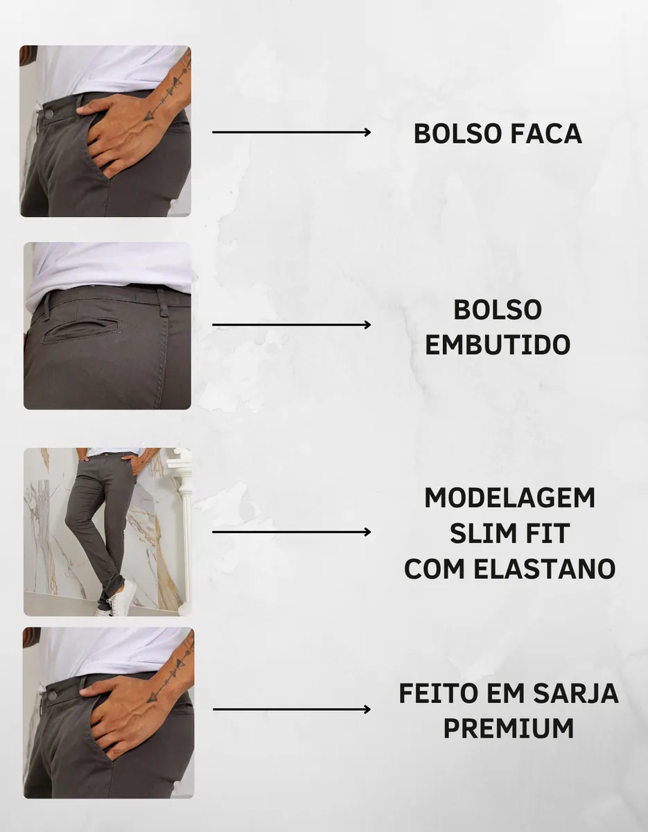 Calça Masculina Sarja Premium Esporte Fino Bolso Faca Lycra - Calçados, Roupas e Bolsas - Comercial Anis Digital