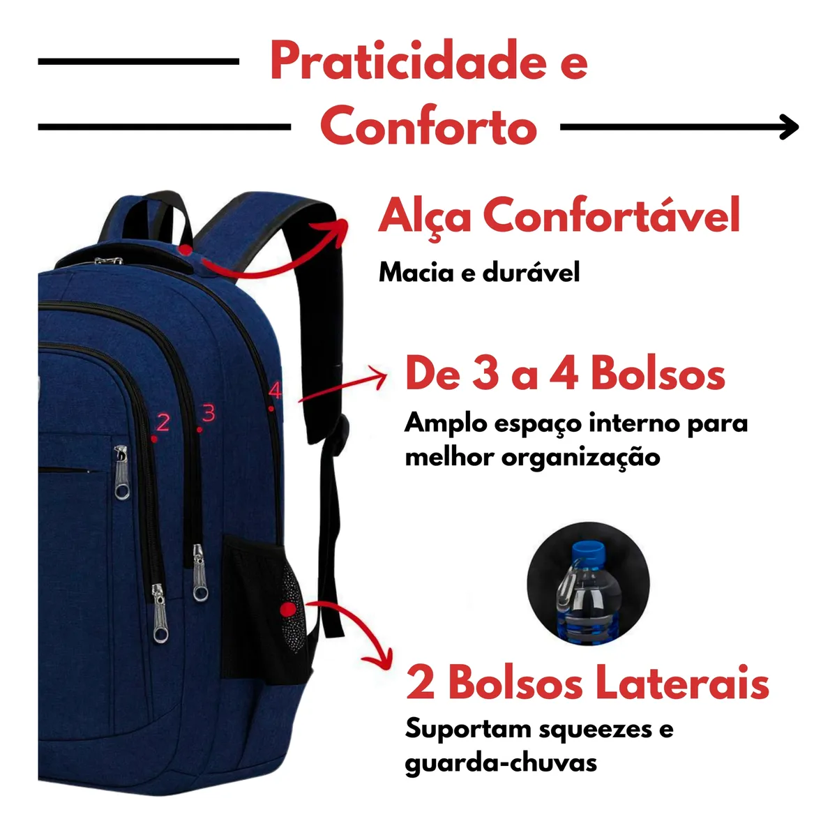 Mochila Grande Alça Reforçada Resistente Faculdade Trabalho - Calçados, Roupas e Bolsas - Comercial Anis Digital