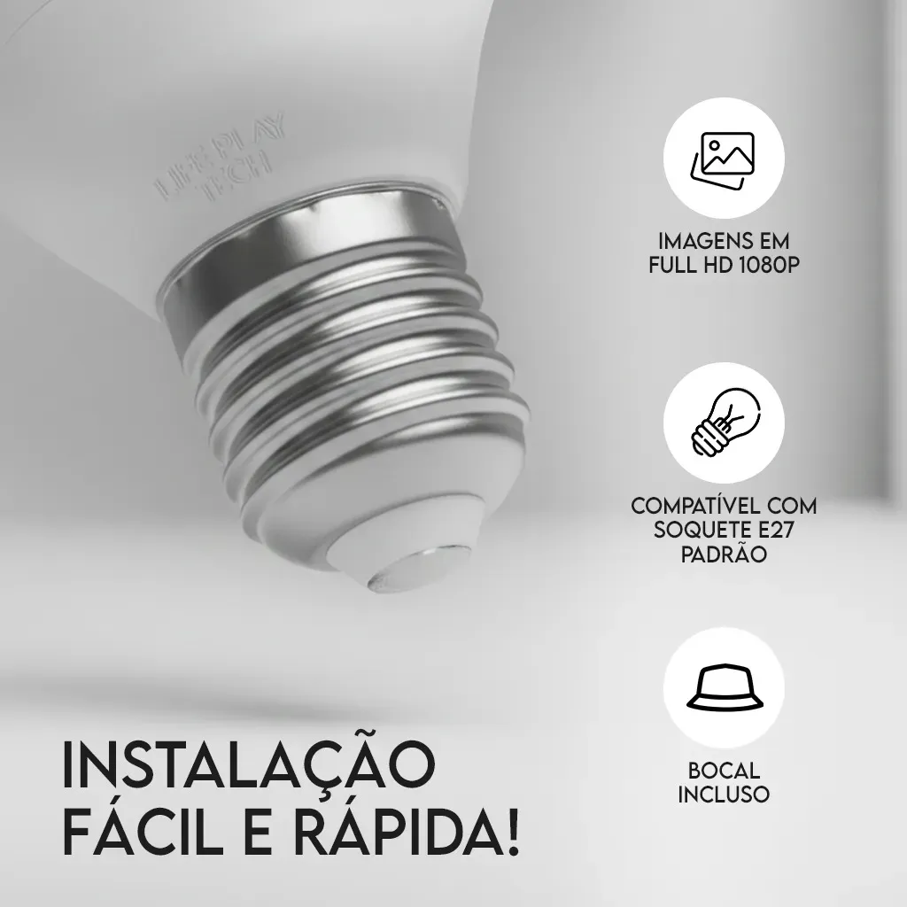 Câmera Segurança Lâmpada WiFi 360° Full HD 1080p Visão Noturna Infravermelho Áudio Bidirecional Soquete E27 App Yoosee 2.4GHz Rotação 360x90° Monitoramento Residencial Empresa - Casa, Móveis e Decoração - Comercial Anis Digital