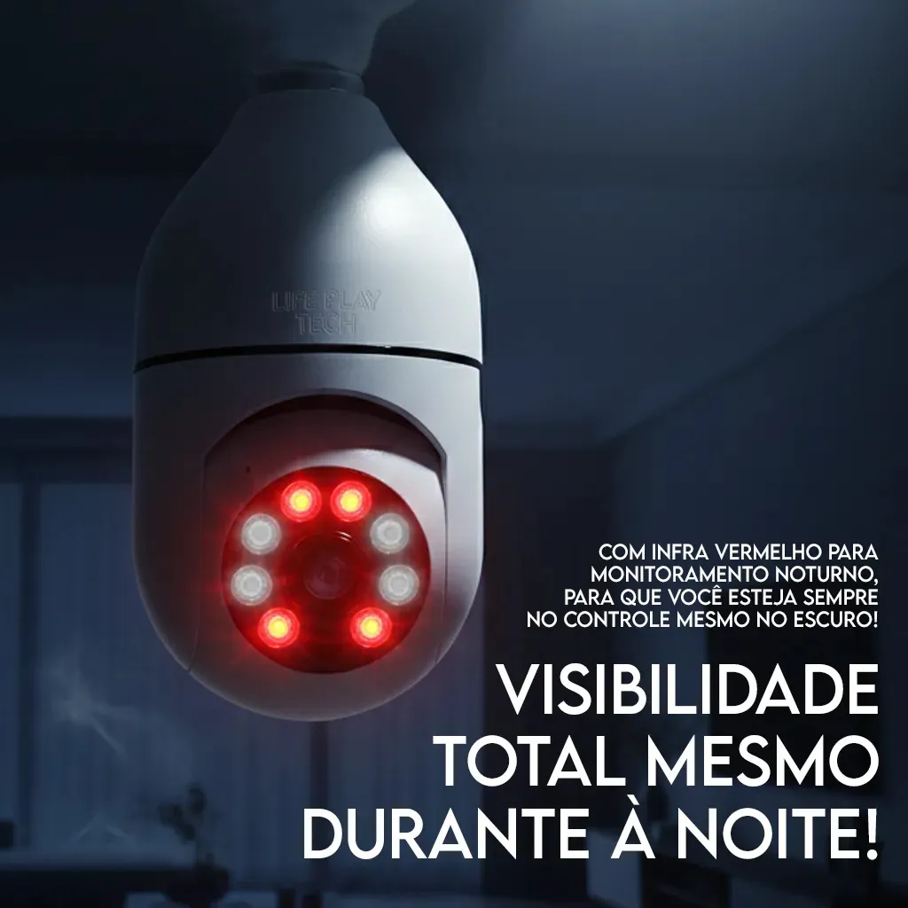 Câmera Segurança Lâmpada WiFi 360° Full HD 1080p Visão Noturna Infravermelho Áudio Bidirecional Soquete E27 App Yoosee 2.4GHz Rotação 360x90° Monitoramento Residencial Empresa - Casa, Móveis e Decoração - Comercial Anis Digital