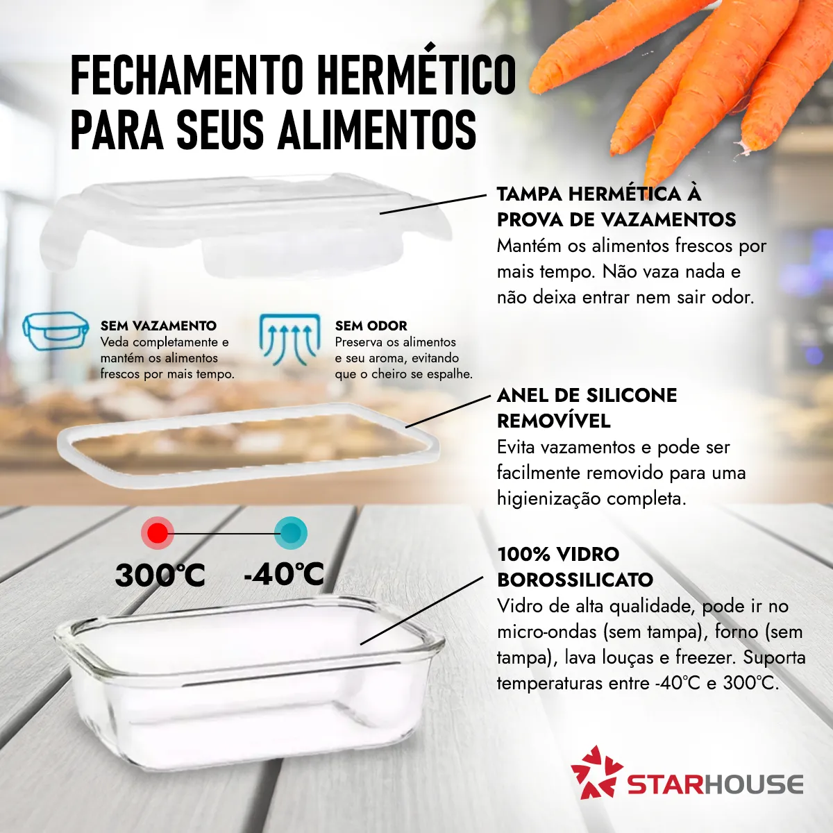 Kit 10 Potes Herméticos Vidro 640ml Starhouse Marmita Forno Micro-ondas - Casa, Móveis e Decoração - Comercial Anis Digital