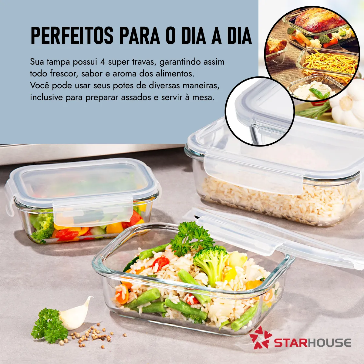 Kit 10 Potes Herméticos Vidro 640ml Starhouse Marmita Forno Micro-ondas - Casa, Móveis e Decoração - Comercial Anis Digital