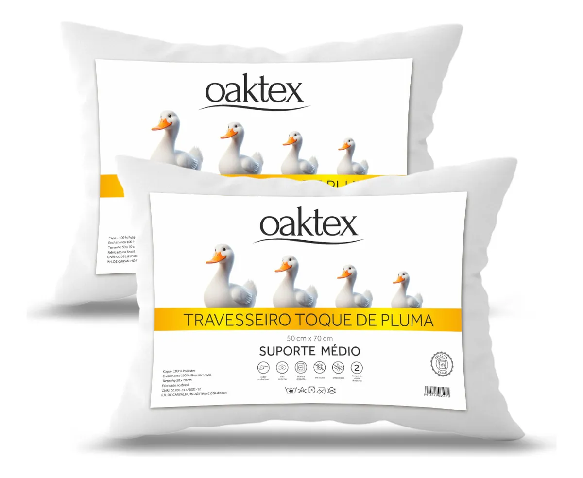 Kit 2 Travesseiros 45x65 Antialérgico Lavável Fibra Siliconada Toque de Pluma - Casa, Móveis e Decoração - Comercial Anis Digital