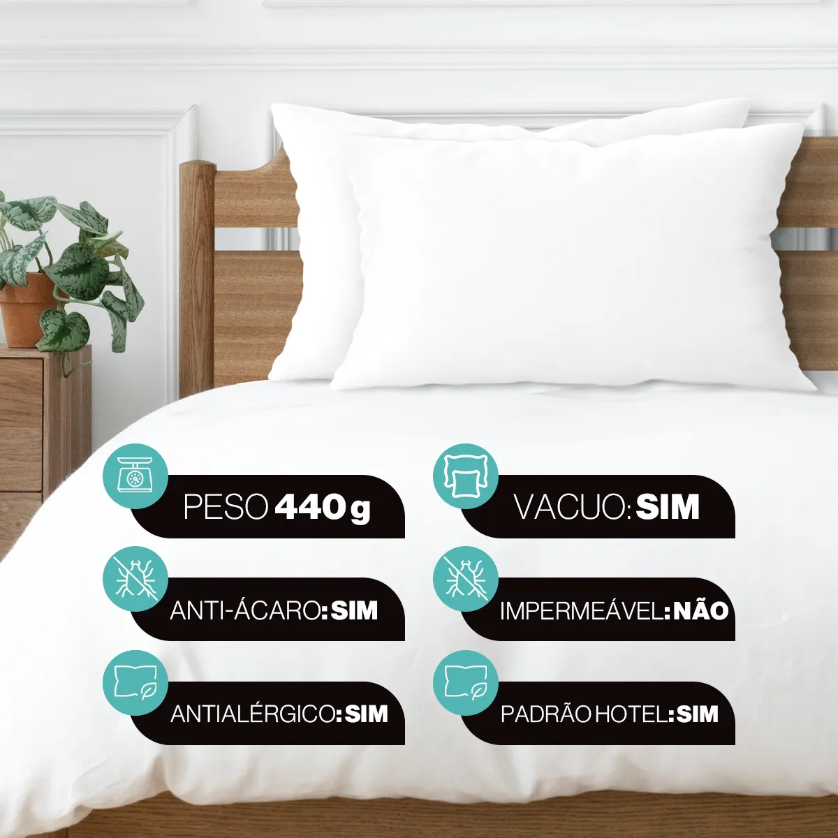 Kit 2 Travesseiros 45x65 Antialérgico Lavável Fibra Siliconada Toque de Pluma - Casa, Móveis e Decoração - Comercial Anis Digital