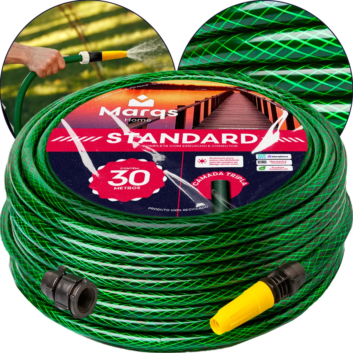 Mangueira De Jardim 30 Metros Com Esguicho Trançada Reforçada Flexível 7/16 Anti Dobra Irrigação Quintal Poço Lavagem Durável Marqs Home - Casa, Móveis e Decoração - Comercial Anis Digital