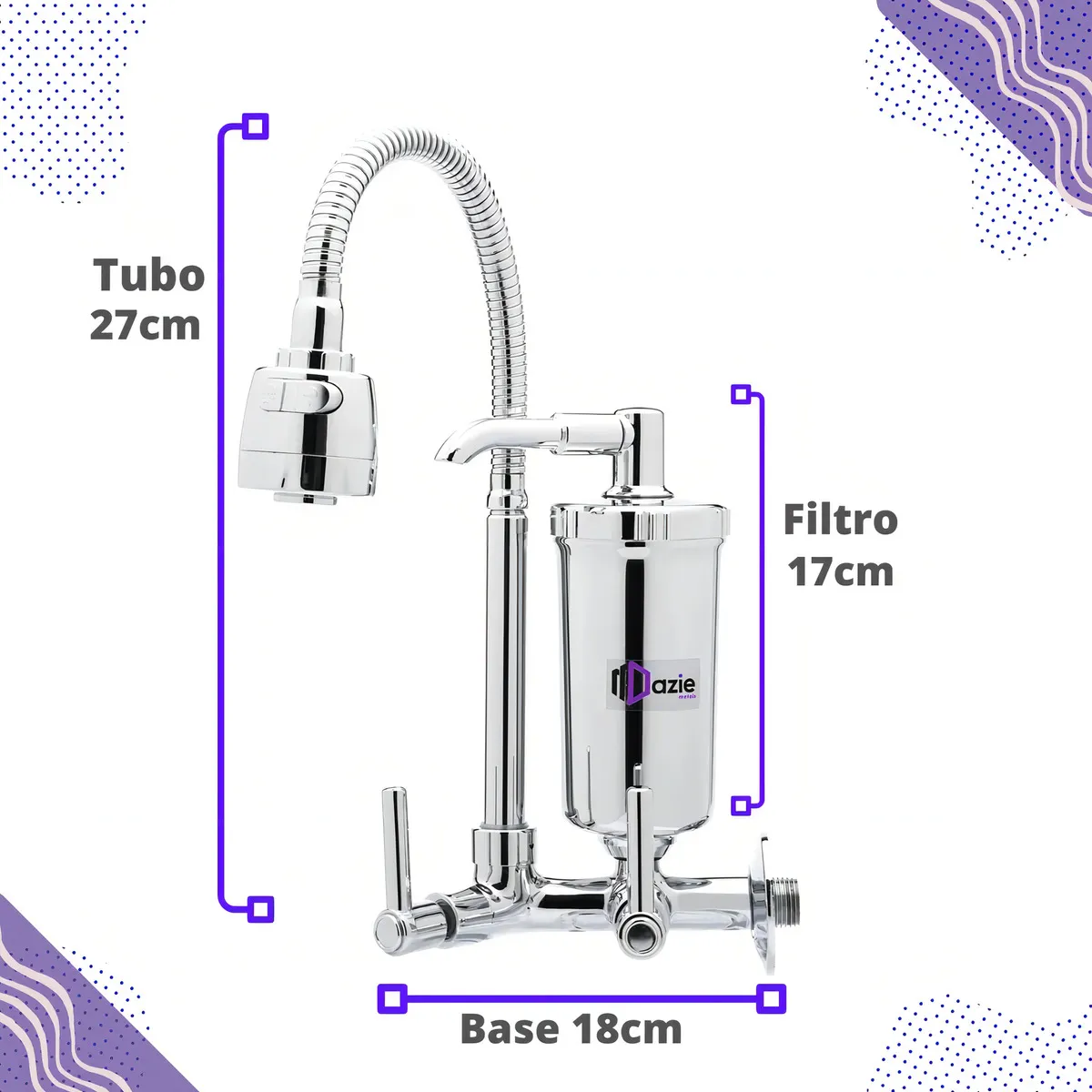 Torneira Dazie Metais Com Filtro Cozinha Para Parede Flexível Móvel Em Abs Cromado Filtro Carbon Block Purificador De Agua Com 2 Velas Extras - Casa, Móveis e Decoração - Comercial Anis Digital