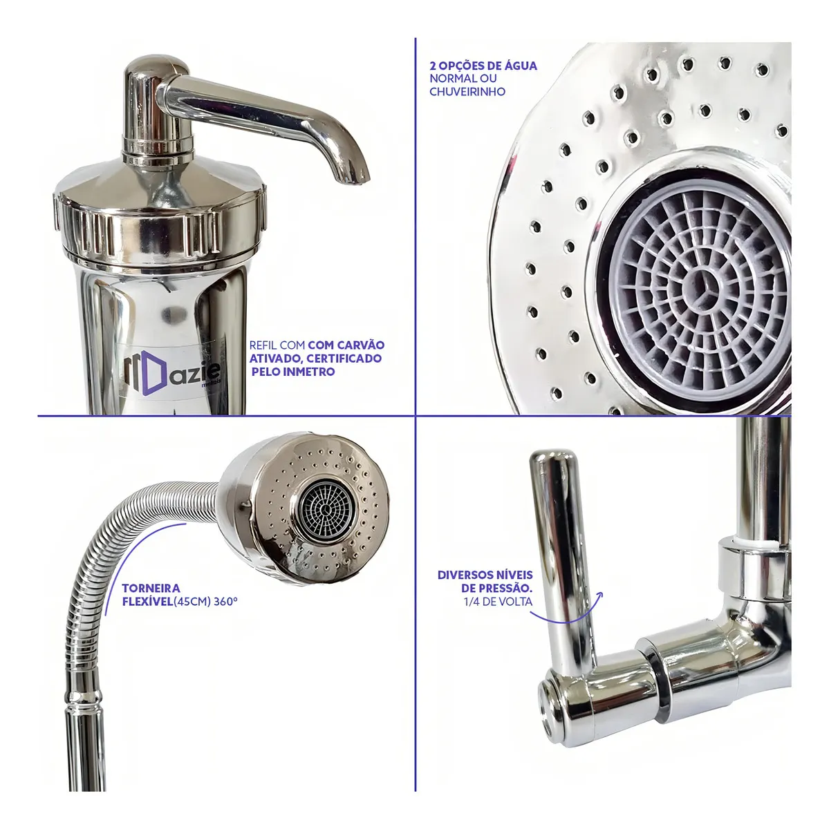 Torneira Dazie Metais Com Filtro Cozinha Para Parede Flexível Móvel Em Abs Cromado Filtro Carbon Block Purificador De Agua Com 2 Velas Extras - Casa, Móveis e Decoração - Comercial Anis Digital