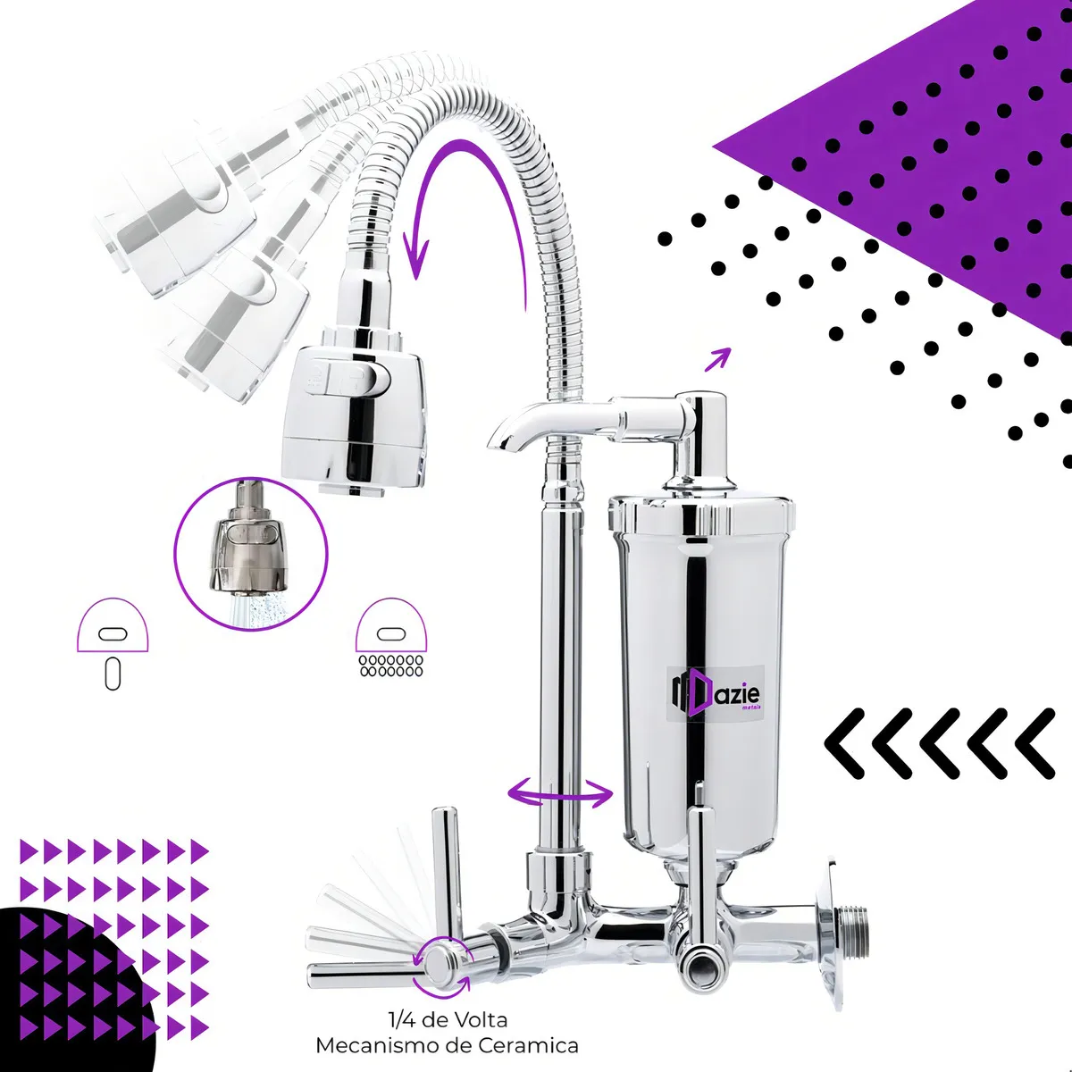 Torneira Dazie Metais Com Filtro Cozinha Para Parede Flexível Móvel Em Abs Cromado Filtro Carbon Block Purificador De Agua Com 2 Velas Extras - Casa, Móveis e Decoração - Comercial Anis Digital
