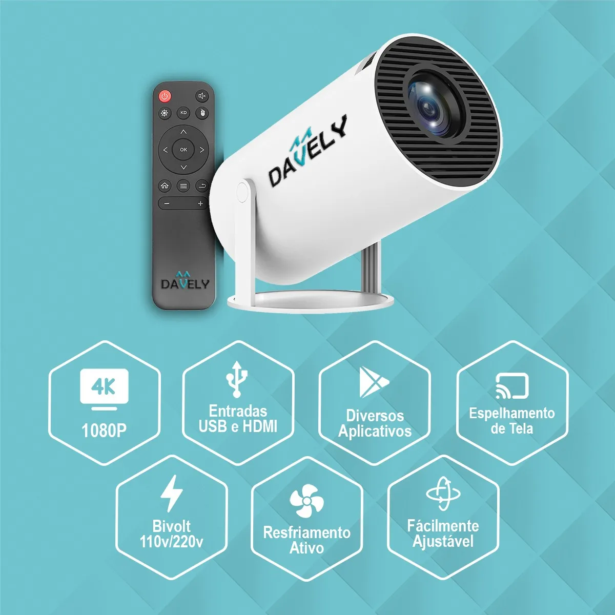 Mini Projetor Hy300 Android 4k Portátil Wi-fi Bluetooth Hdmi Usb Cinema Em Casa Compacto Alta Resolução Full Hd Smart Projetor Davely Celular Notebook Games Apresentação - Eletrônicos, Áudio e Vídeo - Comercial Anis Digital