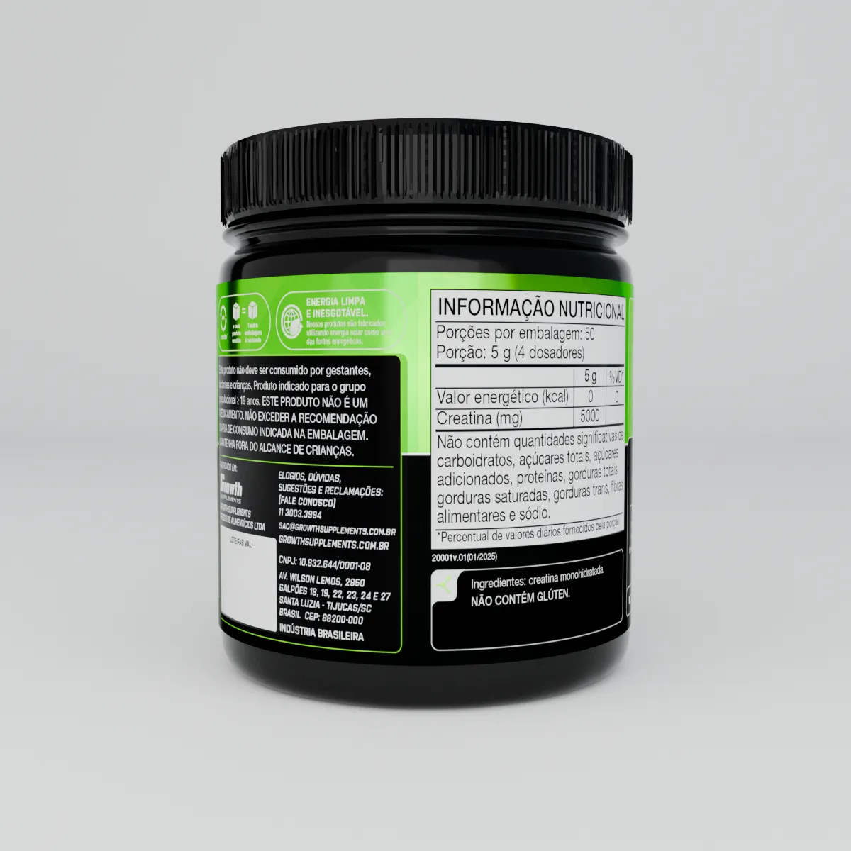 Creatina Monohidratada 250g Growth Supplements - Sem sabor em Pó - Esportes e Fitness - Comercial Anis Digital