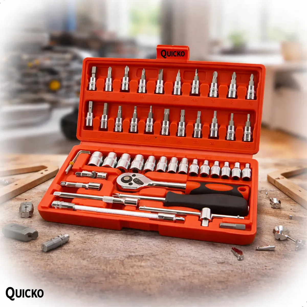 Kit Chaves Ferramentas Jogo Fenda Philips Catraca Soquete Allen 46 Peças com Maleta Completa Manual Ideal Mecânico Manutenção Casa Carro Profissional Resistente Portátil Compacto Quicko - Ferramentas e Construção - Comercial Anis Digital