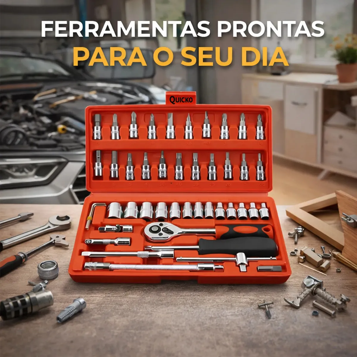 Kit Chaves Ferramentas Jogo Fenda Philips Catraca Soquete Allen 46 Peças com Maleta Completa Manual Ideal Mecânico Manutenção Casa Carro Profissional Resistente Portátil Compacto Quicko - Ferramentas e Construção - Comercial Anis Digital