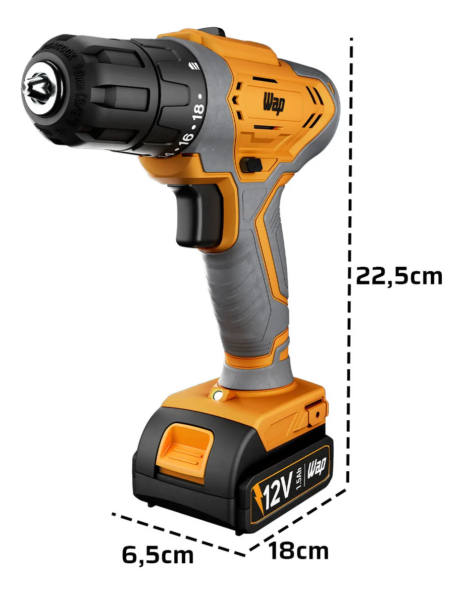 Parafusadeira E Furadeira A Bateria Li-ion Wap Wf 12k3.2 Carregador Com Maleta E Kit De 11 Acessórios - Ferramentas e Construção - Comercial Anis Digital