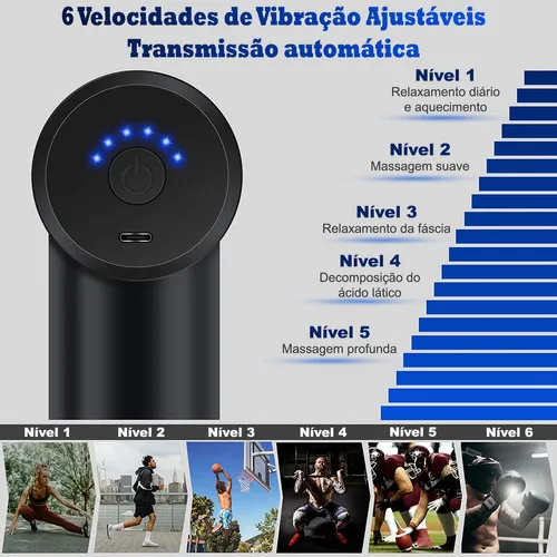 Massageador Pistola Muscular Profissional 6 Velocidades 4 Ponteiras Alívio Dores Relaxamento Bivolt Recarregável Yin Yang Produtos Para Acupuntura - Saúde - Comercial Anis Digital