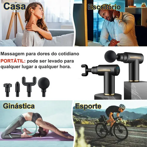Massageador Pistola Muscular Profissional 6 Velocidades 4 Ponteiras Alívio Dores Relaxamento Bivolt Recarregável Yin Yang Produtos Para Acupuntura - Saúde - Comercial Anis Digital