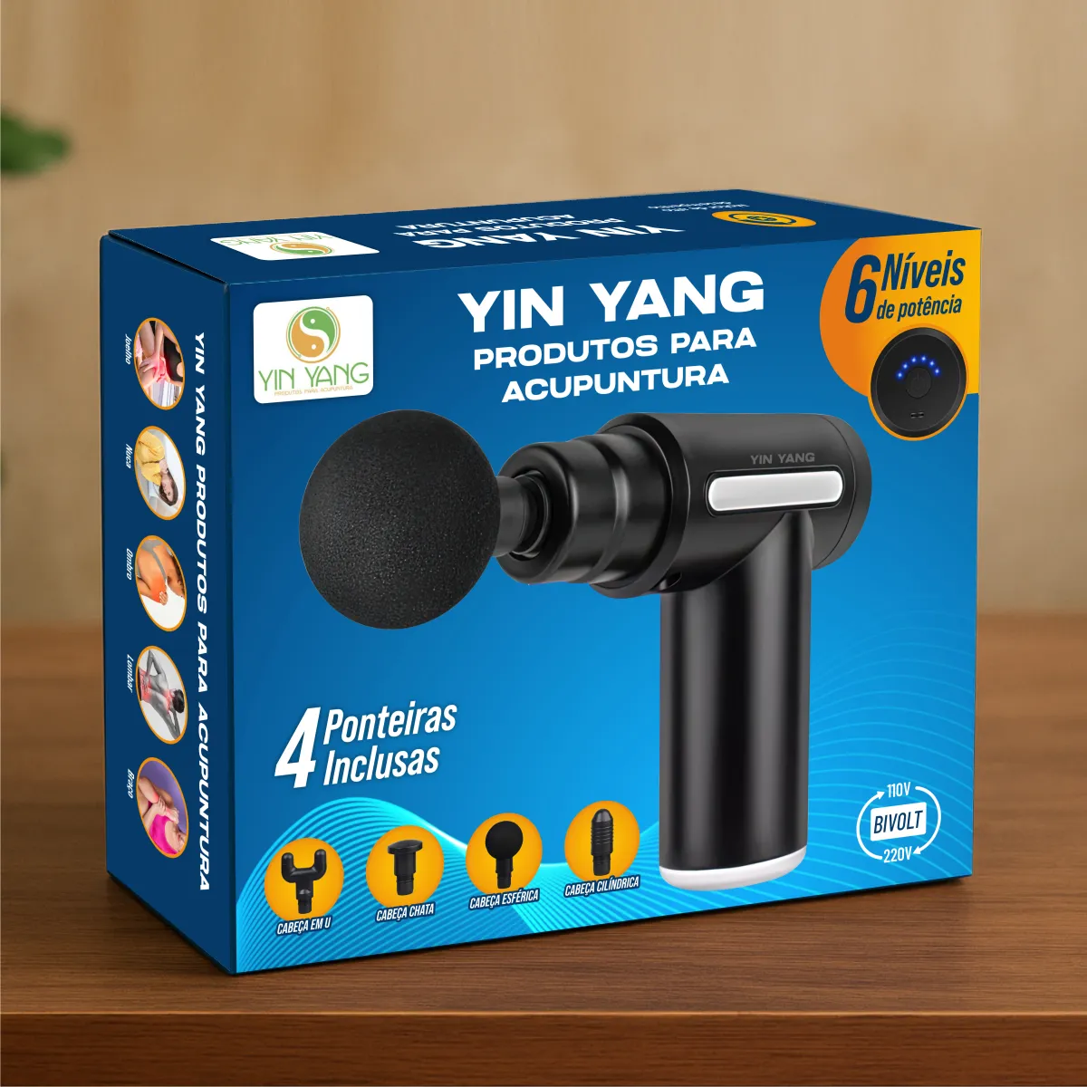 Massageador Pistola Muscular Profissional 6 Velocidades 4 Ponteiras Alívio Dores Relaxamento Bivolt Recarregável Yin Yang Produtos Para Acupuntura - Saúde - Comercial Anis Digital