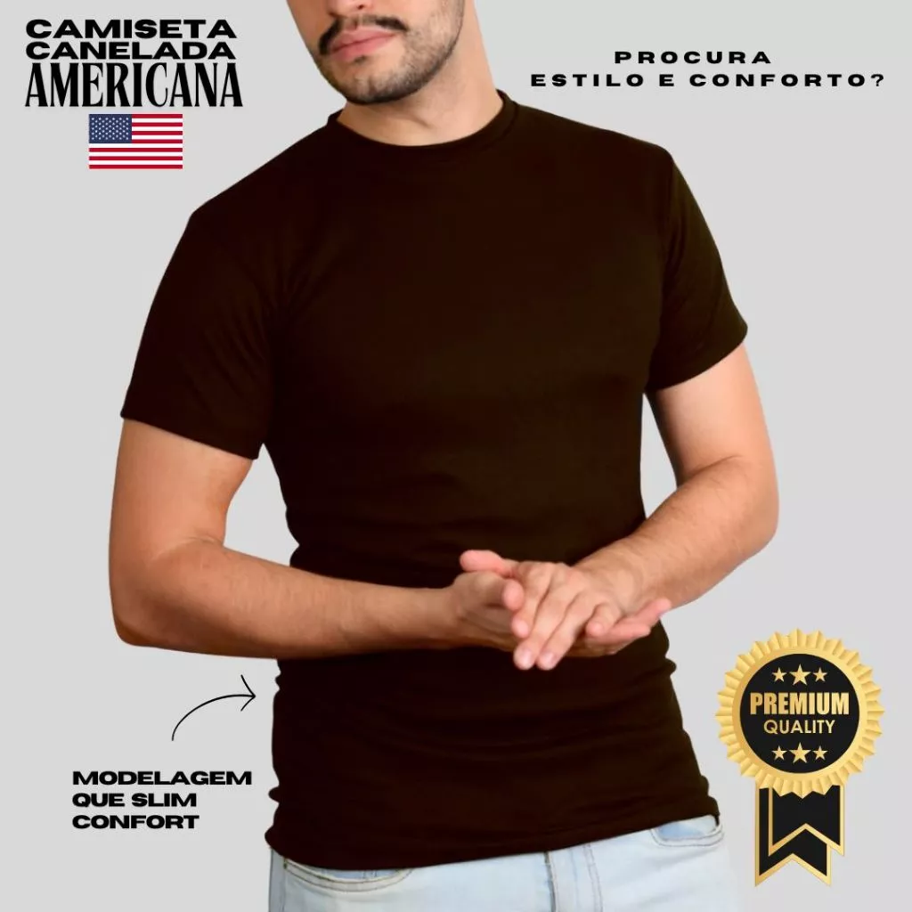 Camiseta Masculina Canelada estilo Americana RAPPER Blusa Camisa Slim Americana Justa Ao Corpo - Calçados, Roupas e Bolsas - Comercial Anis Digital