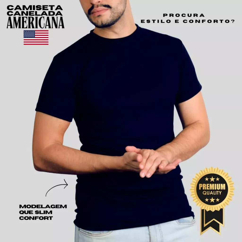 Camiseta Masculina Canelada estilo Americana RAPPER Blusa Camisa Slim Americana Justa Ao Corpo - Calçados, Roupas e Bolsas - Comercial Anis Digital