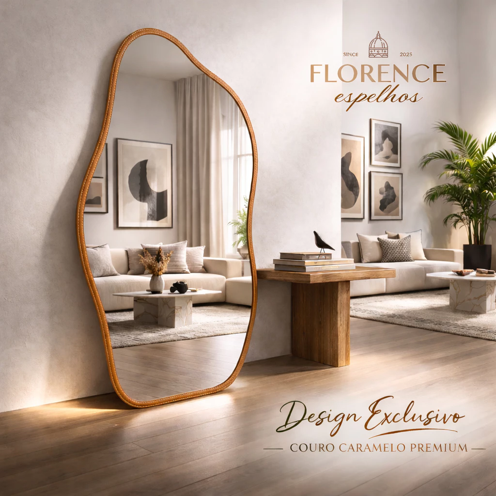Espelho Orgânico 120x50 e 80x40Com Moldura EM COURO Corpo Inteiro Morderno Luxo - Casa, Móveis e Decoração - Comercial Anis Digital