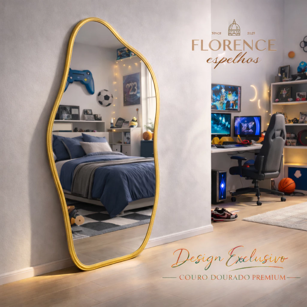 Espelho Orgânico 120x50 e 80x40Com Moldura EM COURO Corpo Inteiro Morderno Luxo - Casa, Móveis e Decoração - Comercial Anis Digital