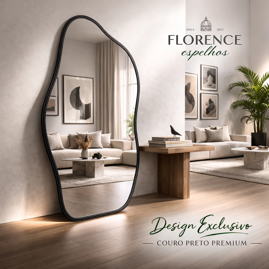 Espelho Orgânico 120x50 e 80x40Com Moldura EM COURO Corpo Inteiro Morderno Luxo - Casa, Móveis e Decoração - Comercial Anis Digital