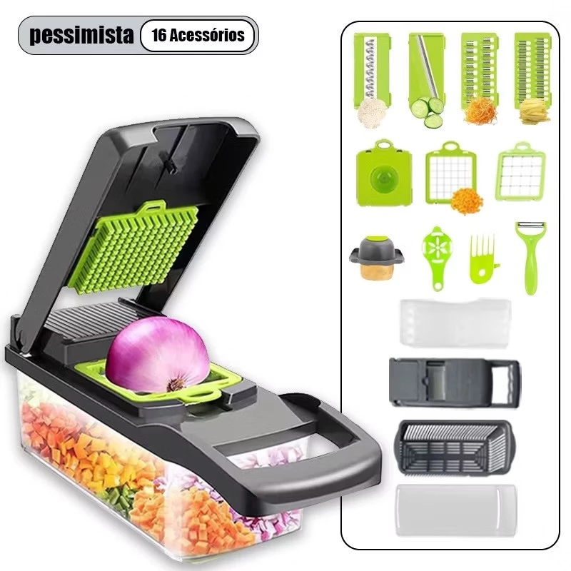Fatiador Ralador 16 em 1 Profissional de Cozinha em Aço Inoxidável Multifuncional para Legumes Frutas e Verduras - Casa, Móveis e Decoração - Comercial Anis Digital