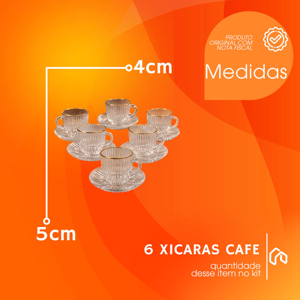 Jogo De Xicara De Luxo Vidro Com Borda Dourada + Pires Linha Hauskraft Premium 85ml - Casa, Móveis e Decoração - Comercial Anis Digital