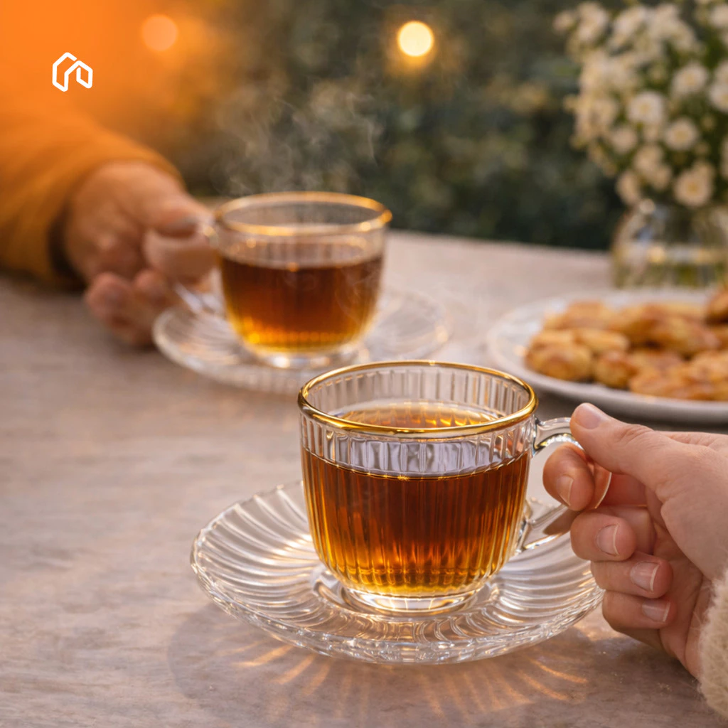 Jogo De Xicara De Luxo Vidro Com Borda Dourada + Pires Linha Hauskraft Premium 85ml - Casa, Móveis e Decoração - Comercial Anis Digital