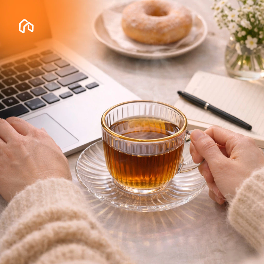 Jogo De Xicara De Luxo Vidro Com Borda Dourada + Pires Linha Hauskraft Premium 85ml - Casa, Móveis e Decoração - Comercial Anis Digital