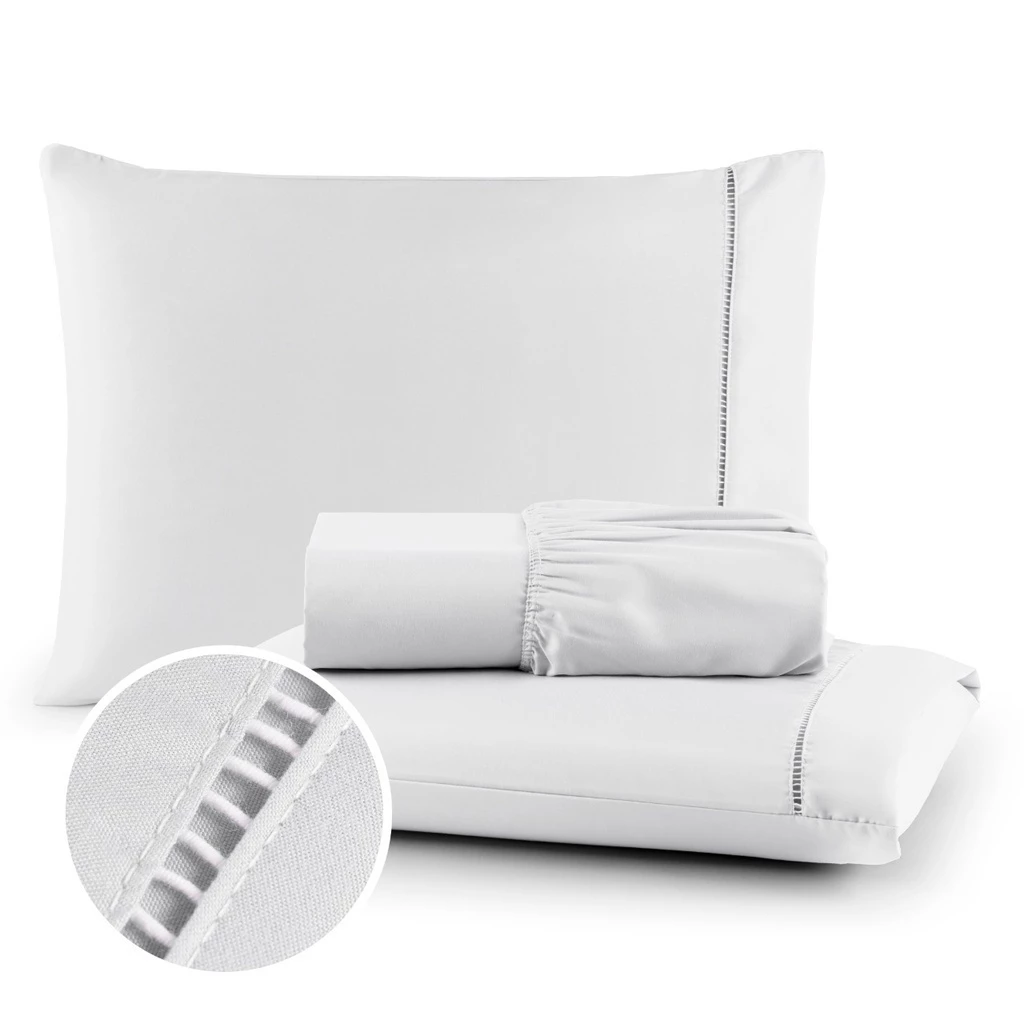 Jogo de Lençol 400 Fios Micropercal Com Fronha em Ponto Palito - Casa, Móveis e Decoração - Comercial Anis Digital