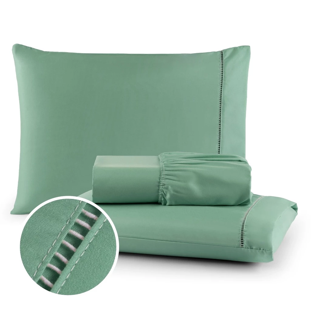 Jogo de Lençol 400 Fios Micropercal Com Fronha em Ponto Palito - Casa, Móveis e Decoração - Comercial Anis Digital