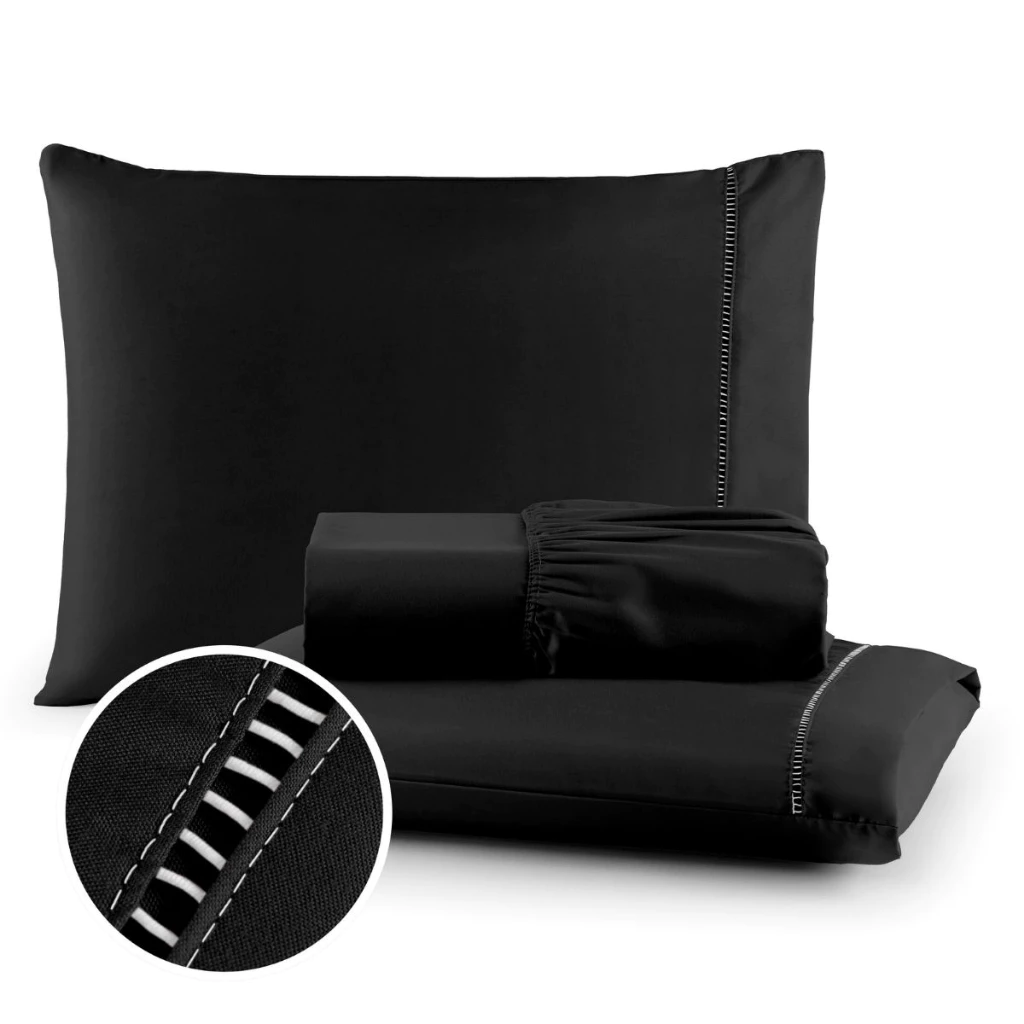 Jogo de Lençol 400 Fios Micropercal Com Fronha em Ponto Palito - Casa, Móveis e Decoração - Comercial Anis Digital