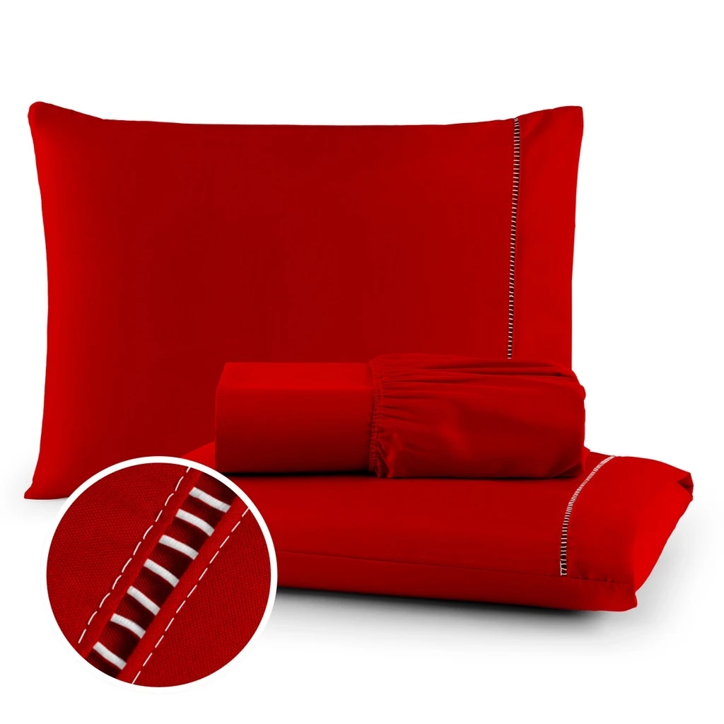 Jogo de Lençol 400 Fios Micropercal Com Fronha em Ponto Palito - Casa, Móveis e Decoração - Comercial Anis Digital