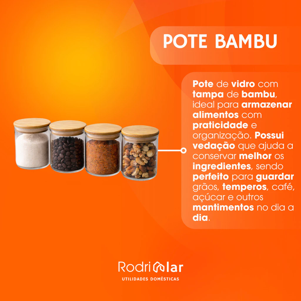Kit Ate 12 Pote de Vidro com Tampa Bambu 200ML Potes Herméticos Porta Mantimen Hermético à Prova Odores - Casa, Móveis e Decoração - Comercial Anis Digital