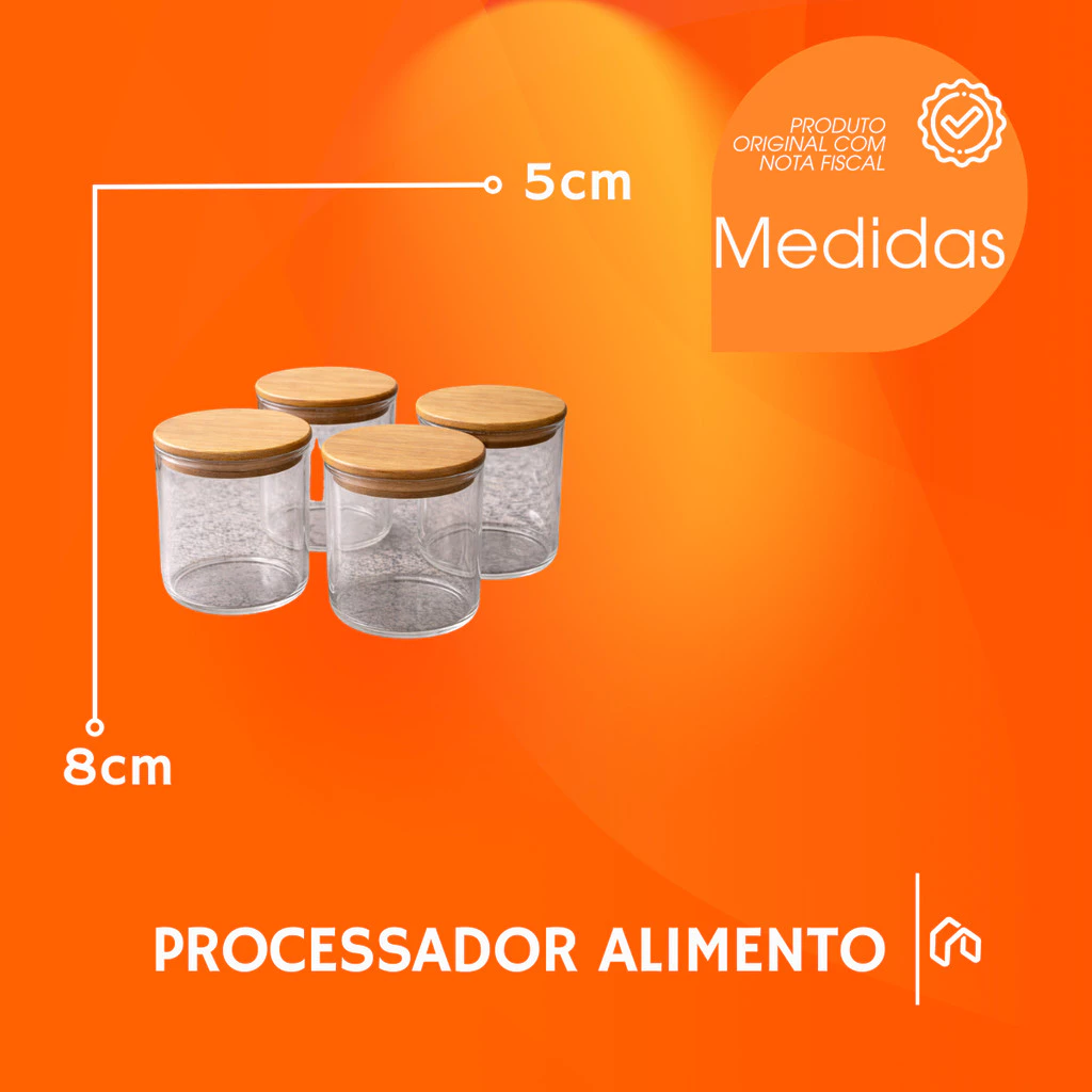 Kit Ate 12 Pote de Vidro com Tampa Bambu 200ML Potes Herméticos Porta Mantimen Hermético à Prova Odores - Casa, Móveis e Decoração - Comercial Anis Digital