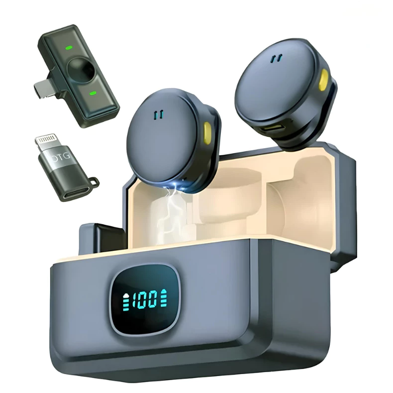 2 Mini Microfone De Lapela Sem Fio Com Cancelamento De Ruído Magnético Profissional Para IPhone Android Type C - Eletrônicos, Áudio e Vídeo - Comercial Anis Digital