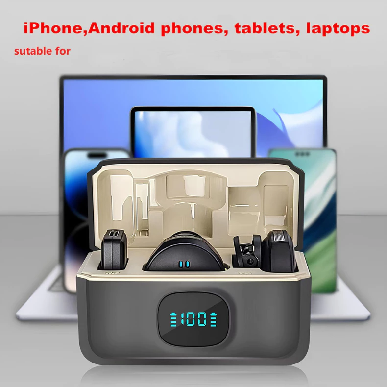 2 Mini Microfone De Lapela Sem Fio Com Cancelamento De Ruído Magnético Profissional Para IPhone Android Type C - Eletrônicos, Áudio e Vídeo - Comercial Anis Digital