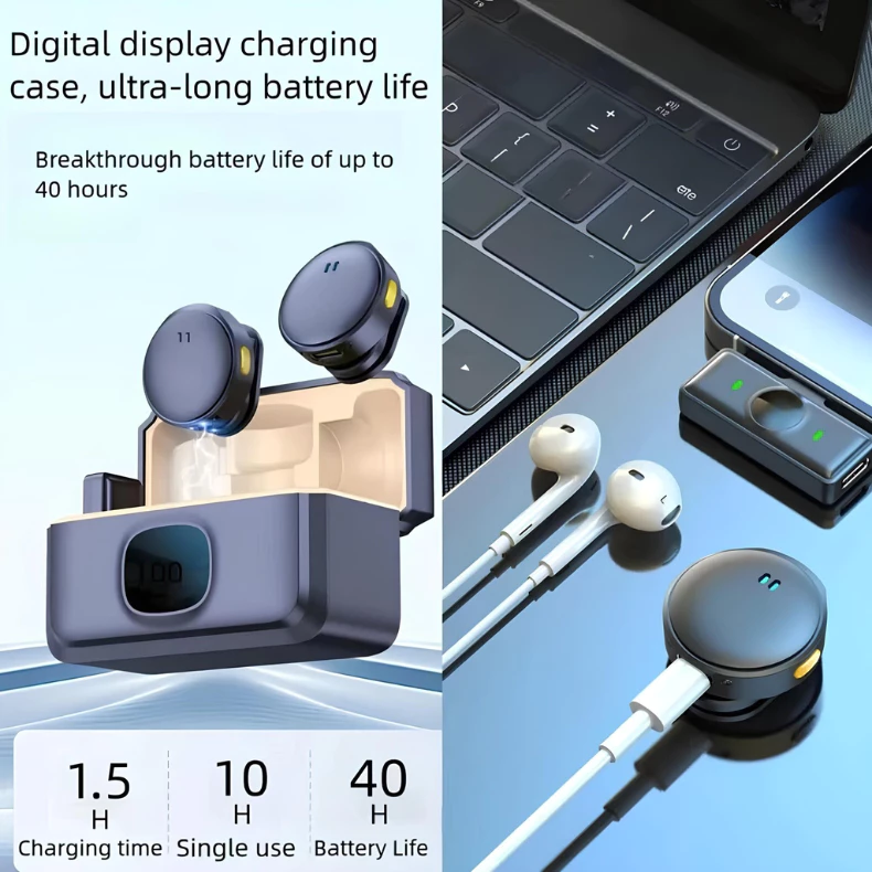 2 Mini Microfone De Lapela Sem Fio Com Cancelamento De Ruído Magnético Profissional Para IPhone Android Type C - Eletrônicos, Áudio e Vídeo - Comercial Anis Digital