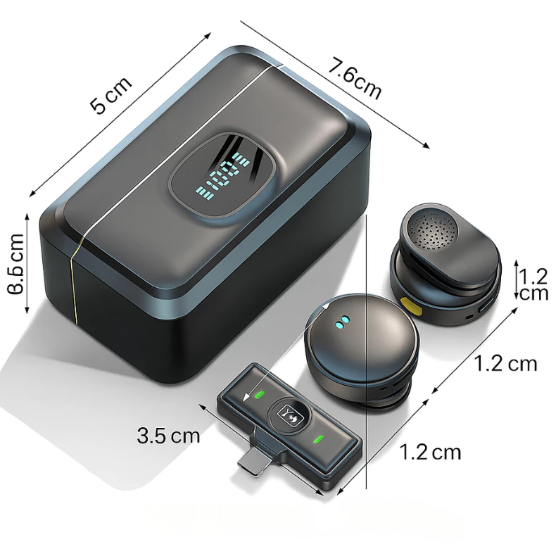 2 Mini Microfone De Lapela Sem Fio Com Cancelamento De Ruído Magnético Profissional Para IPhone Android Type C - Eletrônicos, Áudio e Vídeo - Comercial Anis Digital