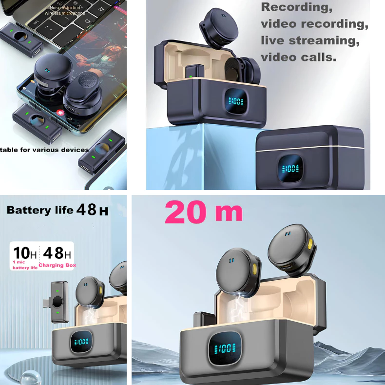 2 Mini Microfone De Lapela Sem Fio Com Cancelamento De Ruído Magnético Profissional Para IPhone Android Type C - Eletrônicos, Áudio e Vídeo - Comercial Anis Digital