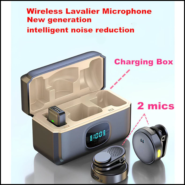 2 Mini Microfone De Lapela Sem Fio Com Cancelamento De Ruído Magnético Profissional Para IPhone Android Type C - Eletrônicos, Áudio e Vídeo - Comercial Anis Digital