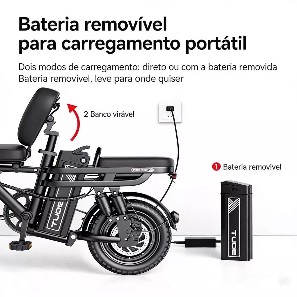 Bicicleta Elétrica NUDA Dobrável | Design Moderno | Durabilidade Garantida | A Melhor Opção para Viagens e Compras! - Esportes e Fitness - Comercial Anis Digital
